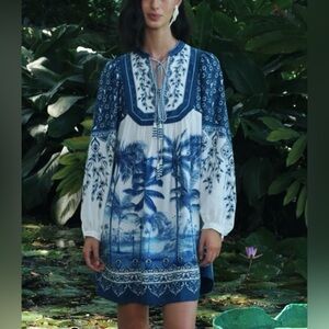 FARM Rio Tropical Blue and White Dress
